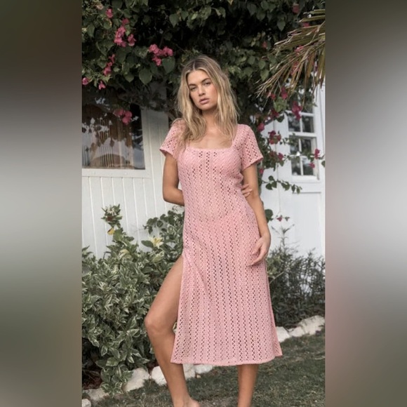 O’NEILL  Womens Pink Dress Nina Midi Crochet Lace Cover Up Beach - Picture 1 of 14